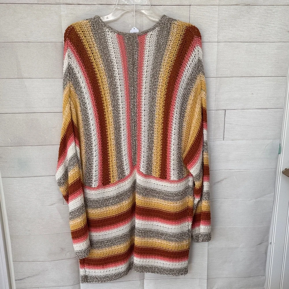 BKE Women's Striped Cardigan in Rust, Gold, Taupe and beige.Size Large - Picture 4 of 4